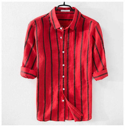 Sky Madrid Linen Striped 3/4 Sleeve Shirt