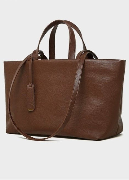 Structured Leather Tote with Crossbody Strap