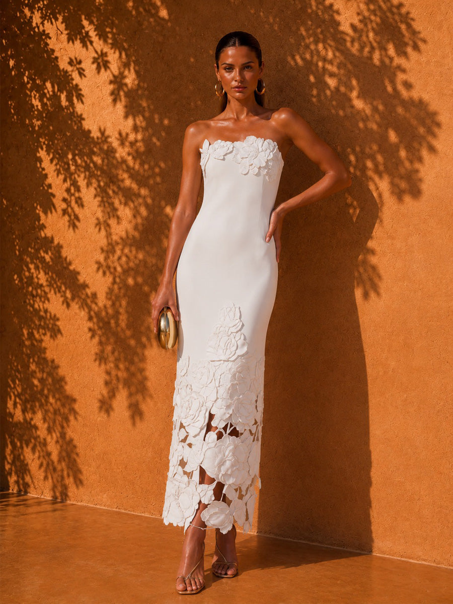 Genesis Cutout Appliqué Strapless Maxi Dress