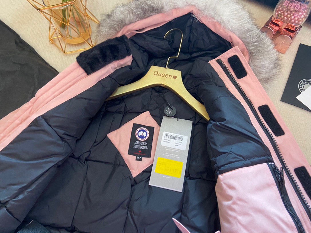 Canada Goose Children Jacket Wolf Fur Sandy Pink Polyester Cotton
