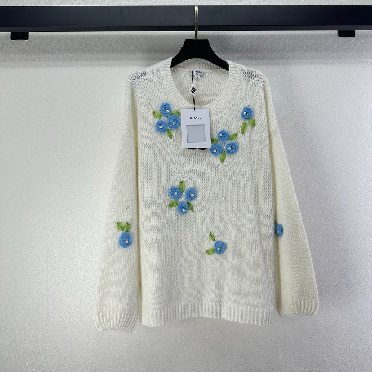 CC Floral Long-Sleeved Sweater White Wool Nylon 345973