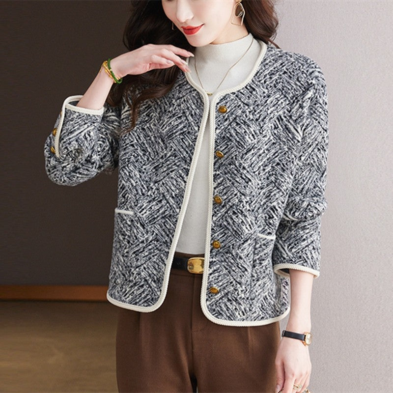 Color Block Jacquard Knit Cardigan Sweater