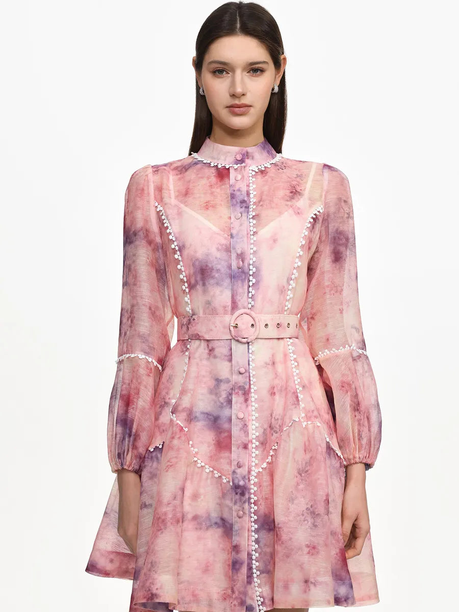 Hazel Flowy Long Sleeve Floral Print Woven Mini Dress