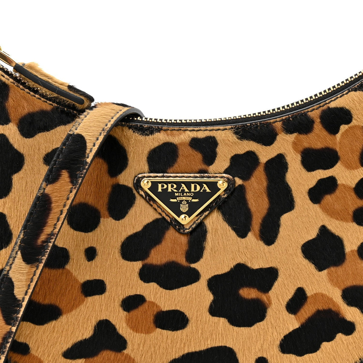 Calf Hair Leopard Print Arque Shoulder Bag Honey