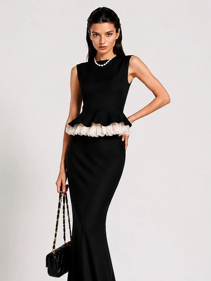 Hazel Sleeveless Color-Block Maxi Skirt Set