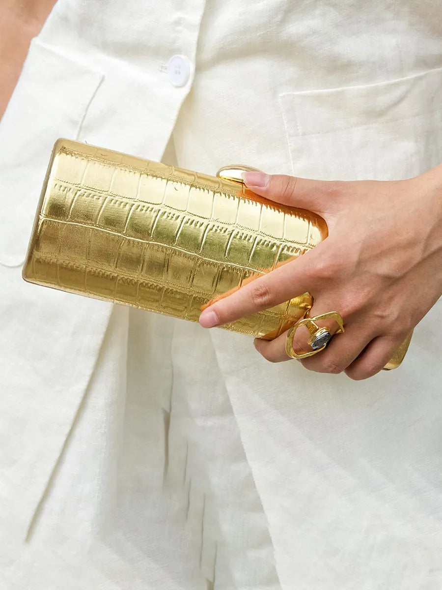 Seraphina Crocodile-embossed Cylindrical Clutch