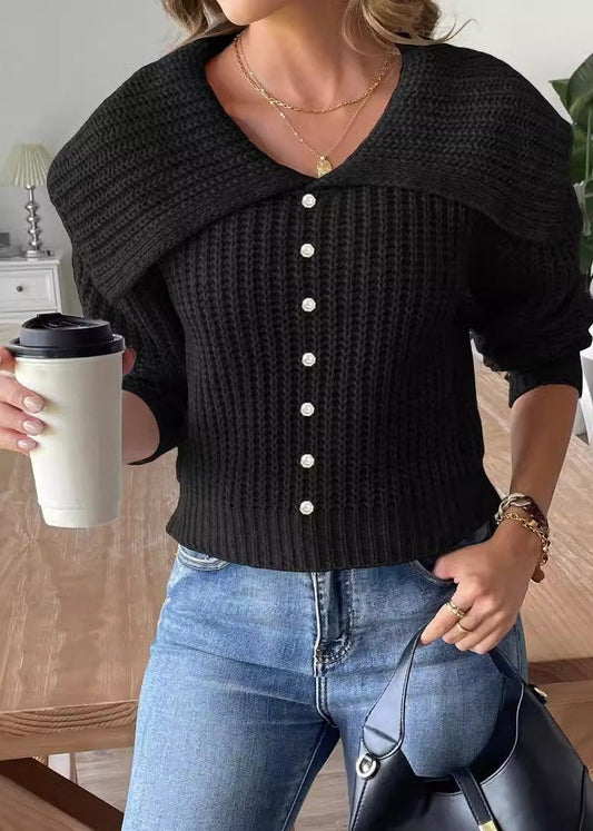 Short Beaded Lapel Sweater In Soft Knit