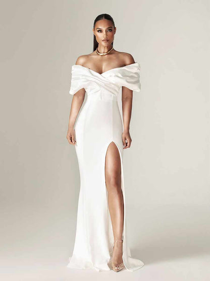 Nevaeh Crepe Ruffle Shoulder Maxi Dress