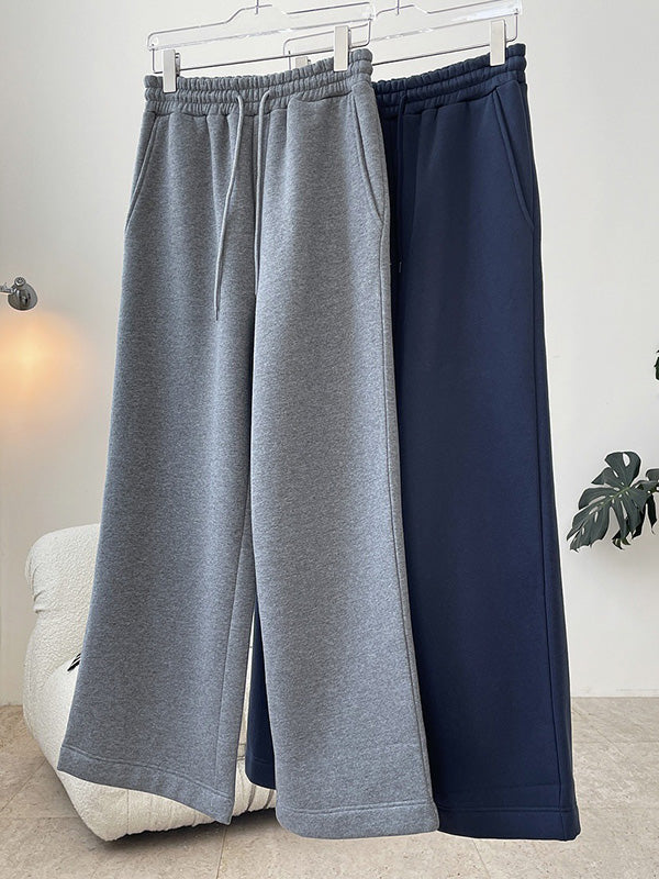 Simple Wide Leg Loose Velvet Drawstring Solid Color Casual Pants Bottoms