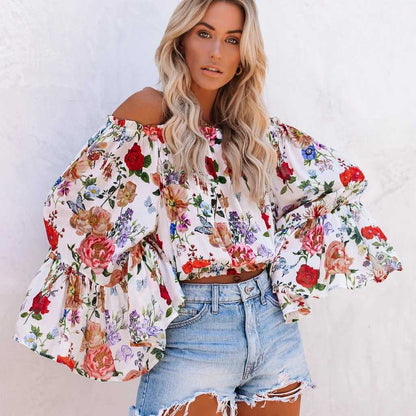 Printed One-Shoulder Flared Sleeves And High-Rise Versatile Top