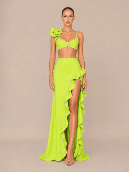 Noelia Ruffled Slit Two-Piece Set