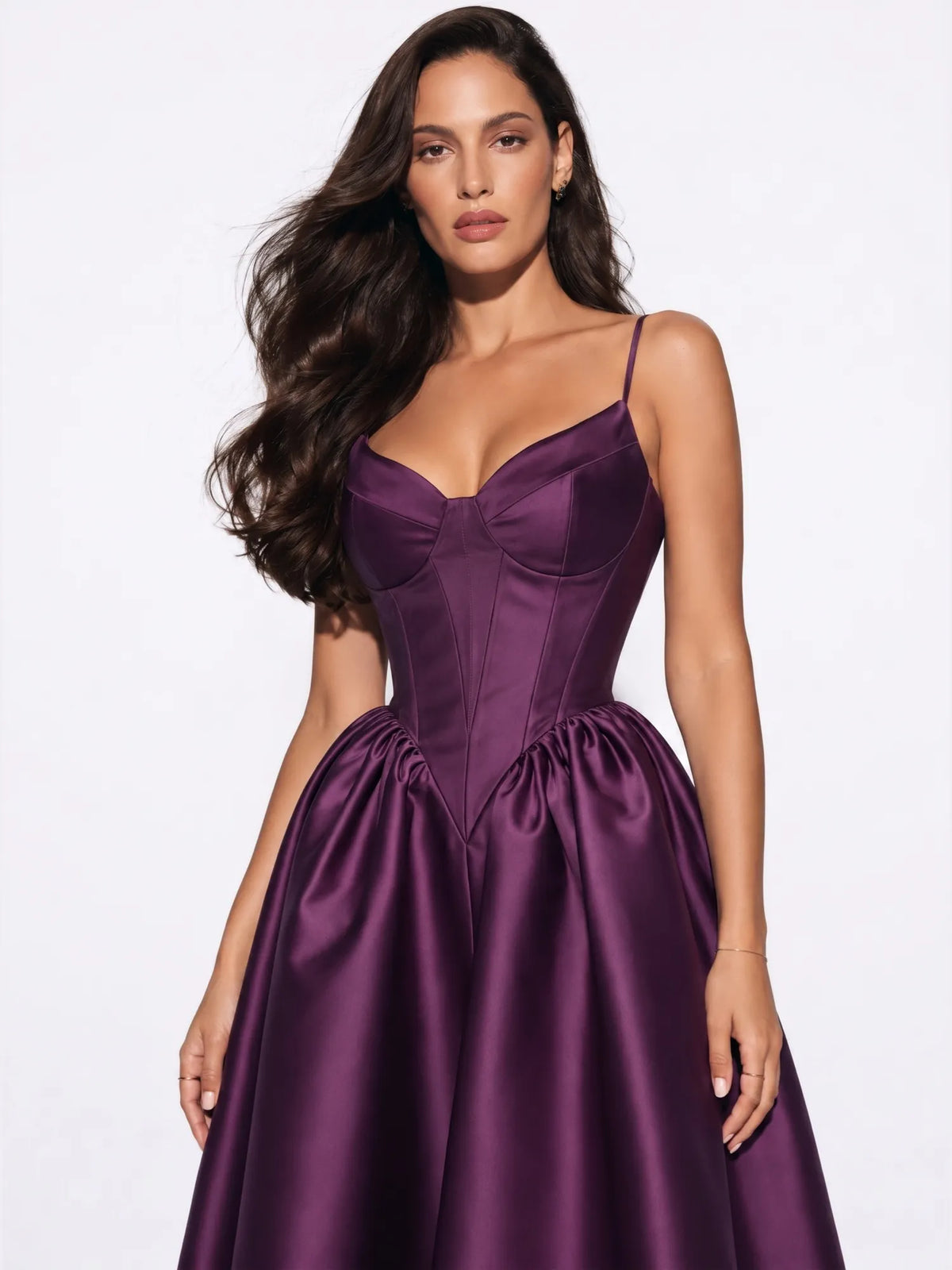 Lily Pearl Glow Corset Midi Dress In Purple
