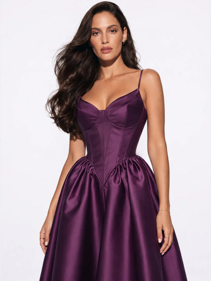 Lily Pearl Glow Corset Midi Dress In Purple