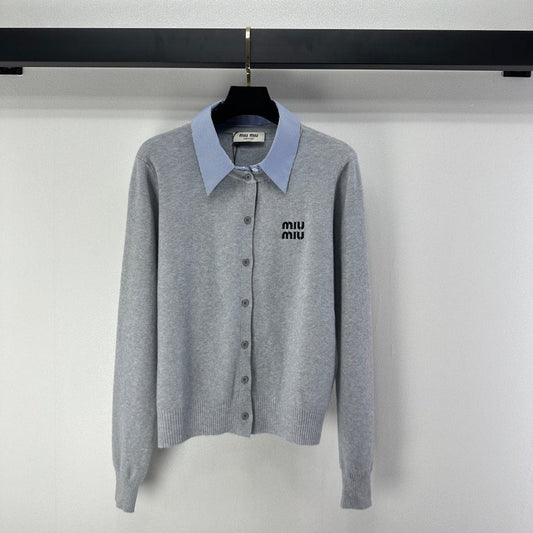 Miumiu 2026 Knit Long-Sleeve Cardigan Light Grey Wool Acrylic Nylon 349050