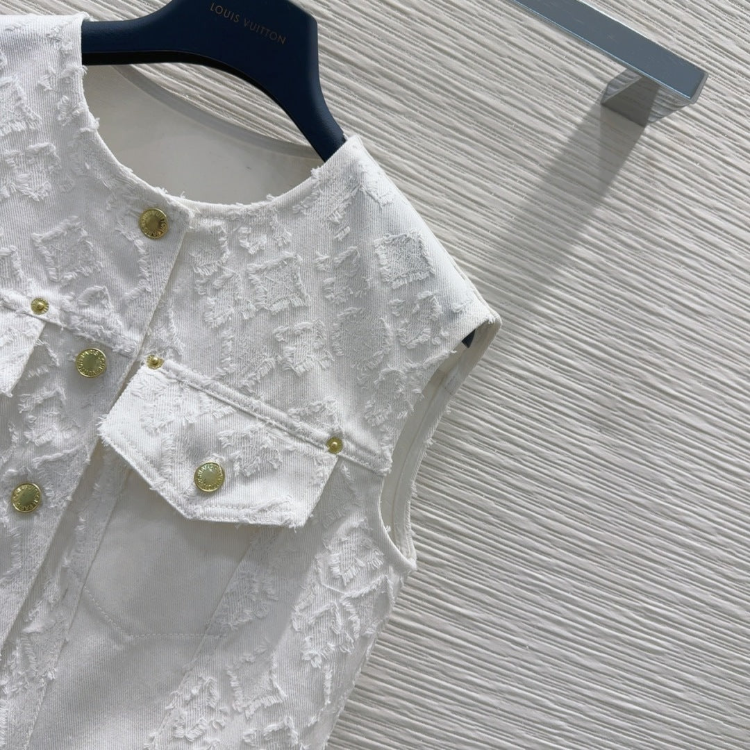 LV 25S Monograw Jacquard Fabric Vest Jacket White Cotton