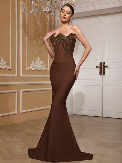 Bellatrix Strapless Sequin Fishtail Bandage Maxi Dress