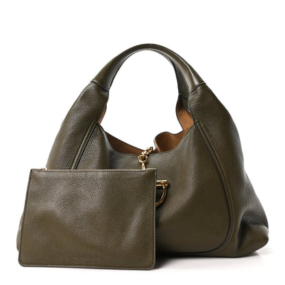 Grained Calfskin Softbit Maxi Shoulder Bag Forest Green