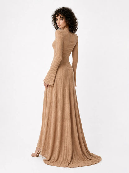 Aurora Long-Sleeve Bodycon Maxi Dress with Metallic Embellishment