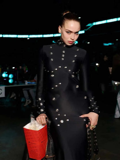 Solange Metal Rivet Maxi Dress