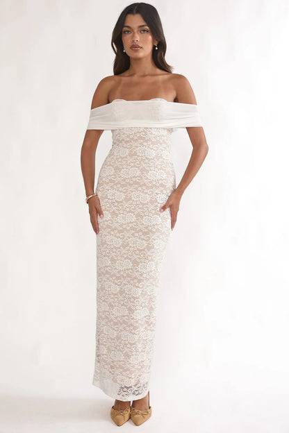 Jewelene Off-Shoulder Maxi Dress Lace White