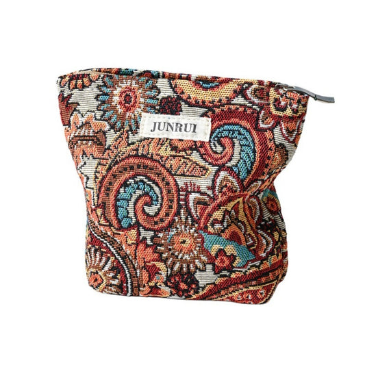 Cosbai - Boho Orange Floral Clutch Bag Zippered Organizer
