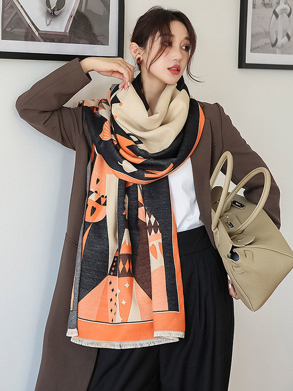Winter Keep Warm Tasseled Imitated Cashmere Shawl&Scarf