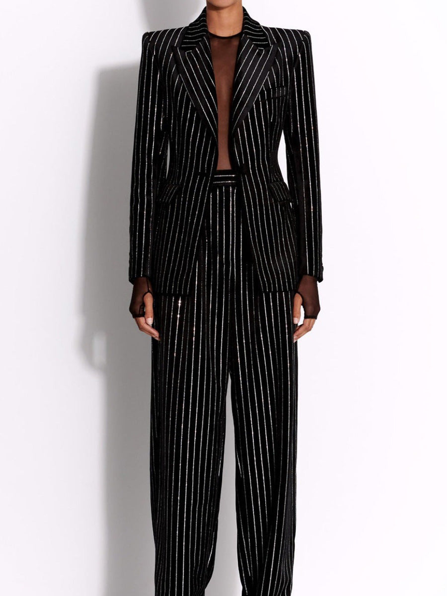 Bethany Crystal Pinstripe Blazer Set