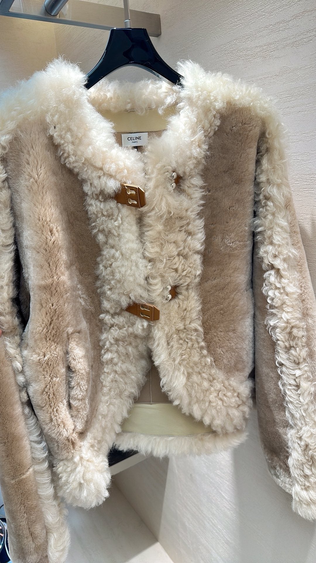 CELINE Shearling Brown Coat with Wool Trim 333327