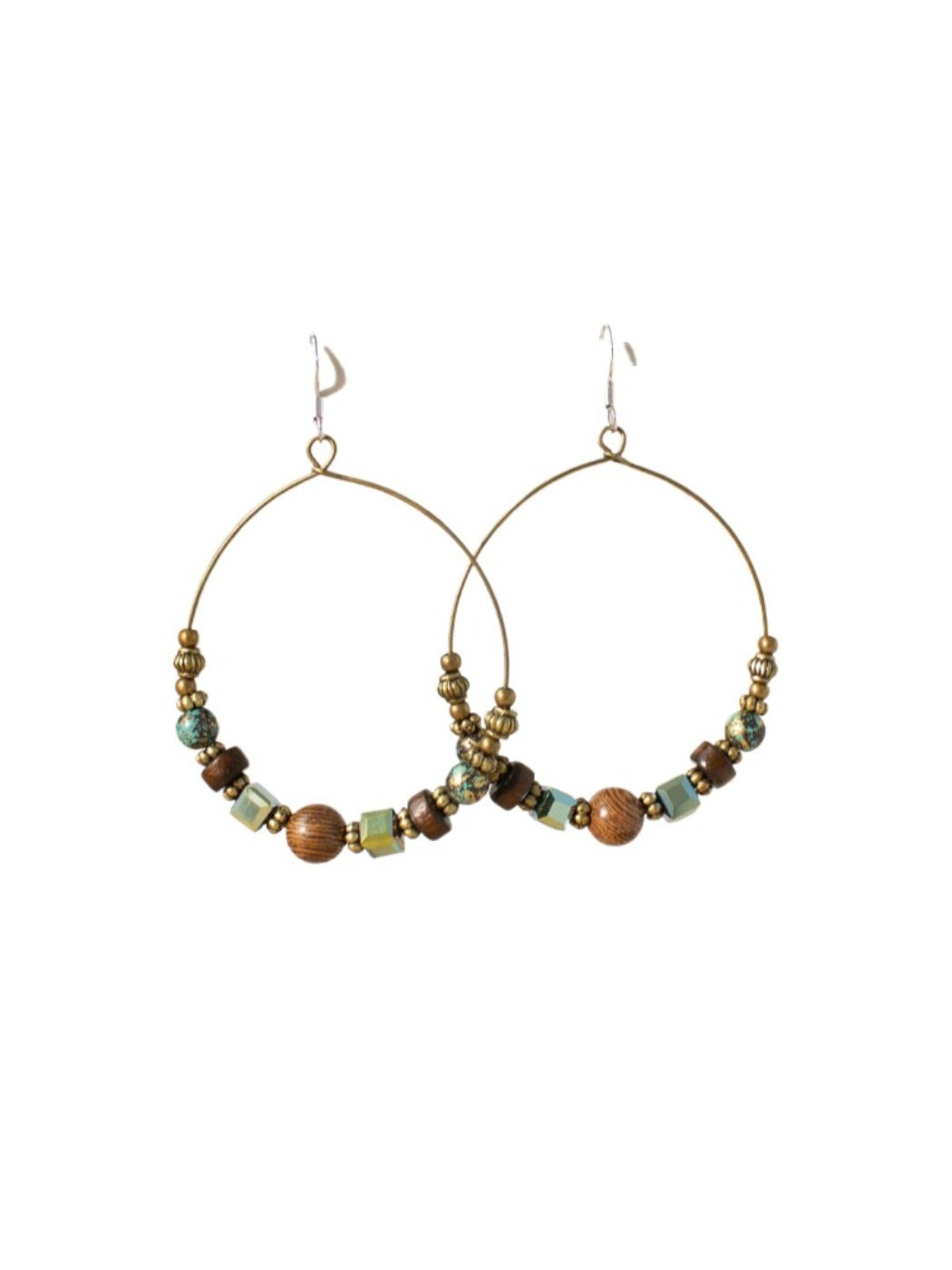 Earwish - Boho Vintage Beaded Hoop Earrings - Brown &amp; Chic