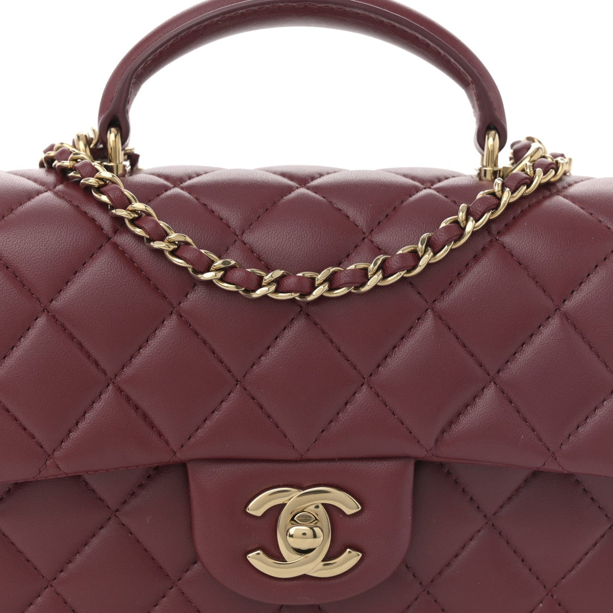Lambskin Quilted Mini Top Handle Rectangular Flap Burgundy