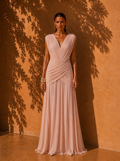 Alexa V-Neck Sleeveless Pleated Maxi Dress