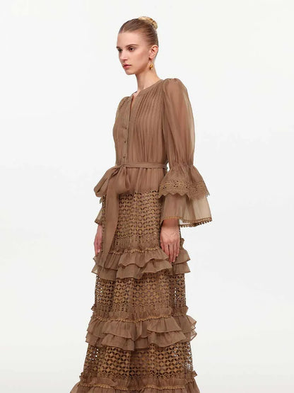 Katherine Elegant Ruffle Edge Midi Dress