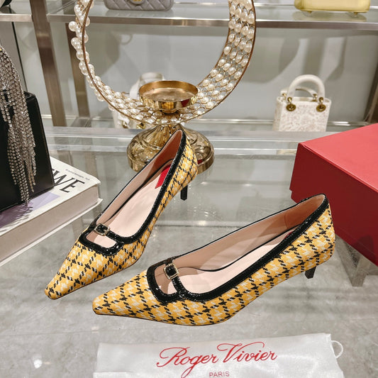 Viv Canard Pumps 55 Black Yellow Fabric
