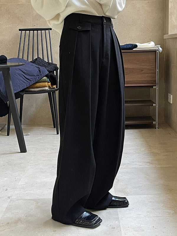 Loose Pleated Solid Color Casual Pants Bottoms