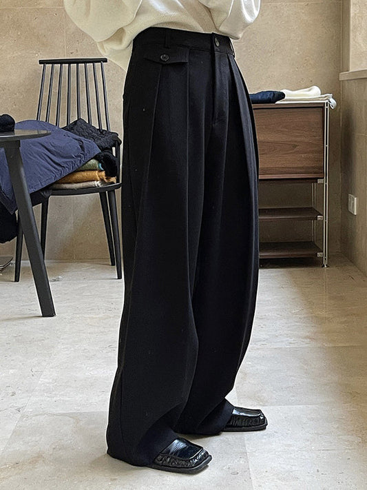 Loose Pleated Solid Color Casual Pants Bottoms