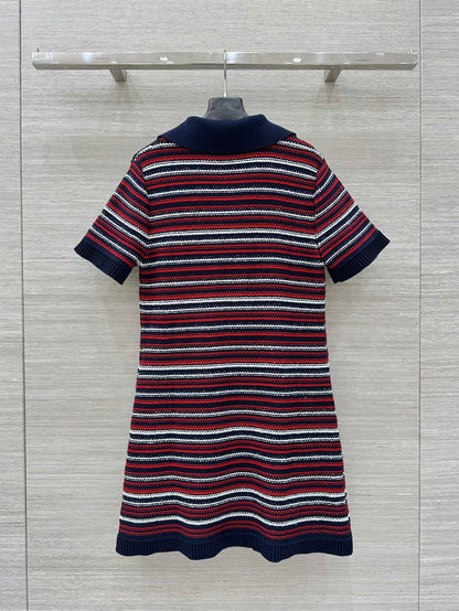 Gucci 25 Knitted V-neck Dress White Red Wool