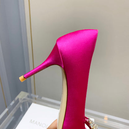 Manolo Women's Nadira Pumps 70 Hot Pink Satin