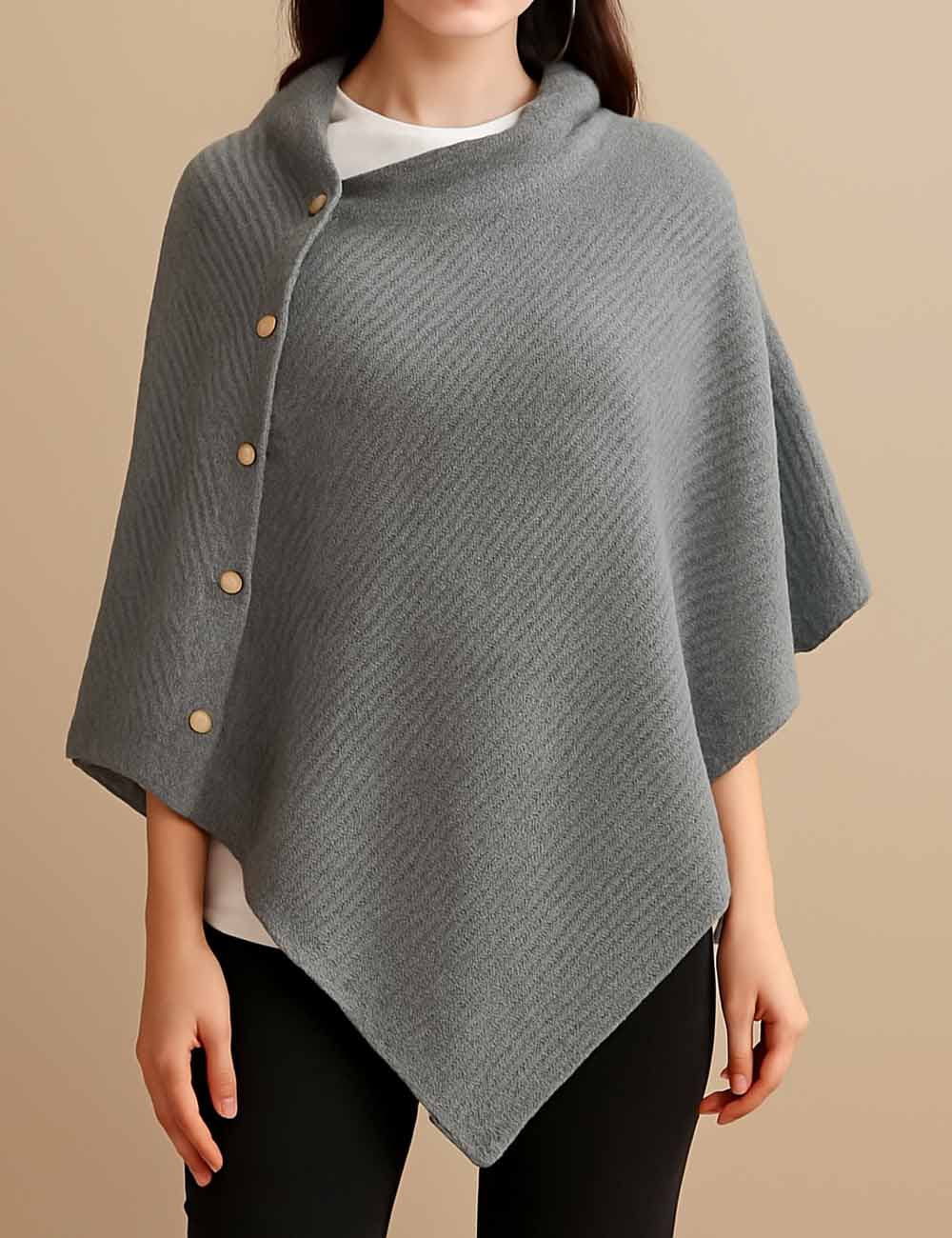 Elegant Winter Cozy Knitted Button Cape Scarf
