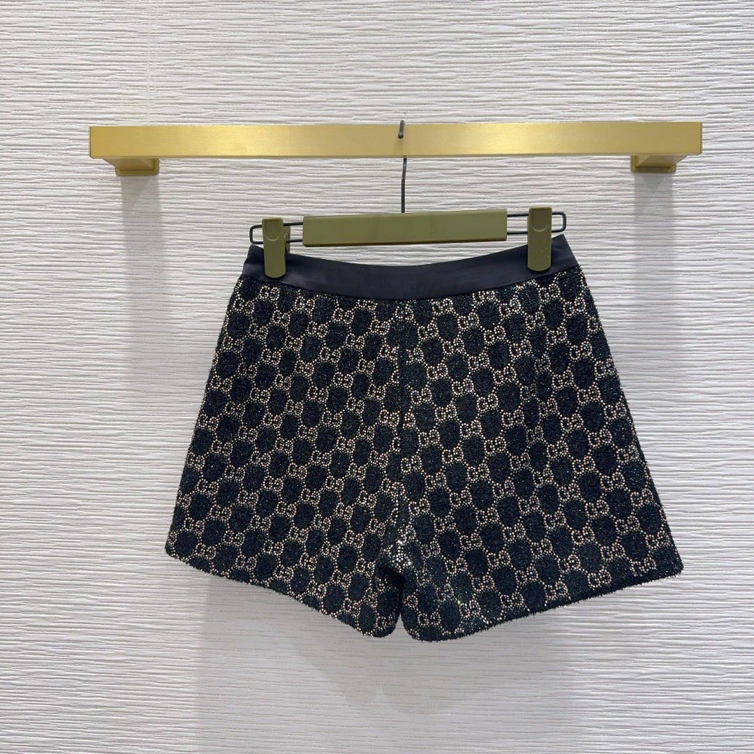 GG Embroidered Lamé Shorts Wool Tweed 346767