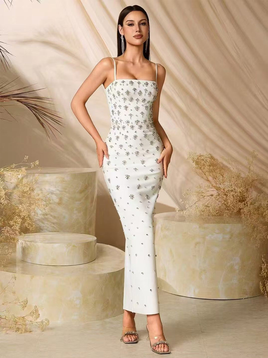 Alaya Rhinestone-Strap Slim-Fit Maxi Dress with Slit