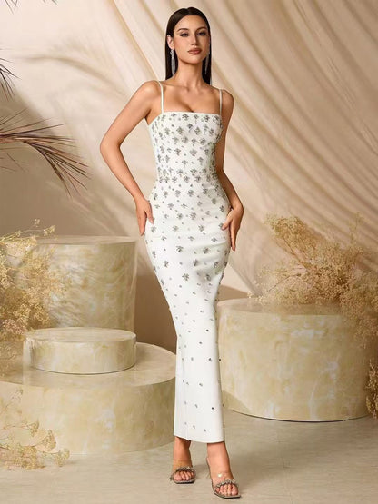 Alaya Rhinestone-Strap Slim-Fit Maxi Dress with Slit