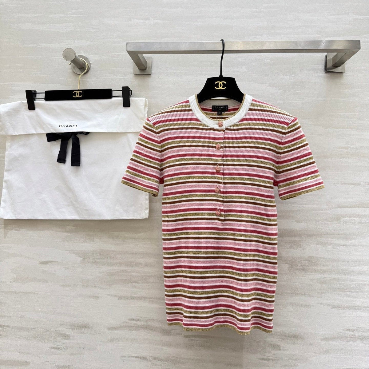 CC Button-down Striped Knit Sweater 344736