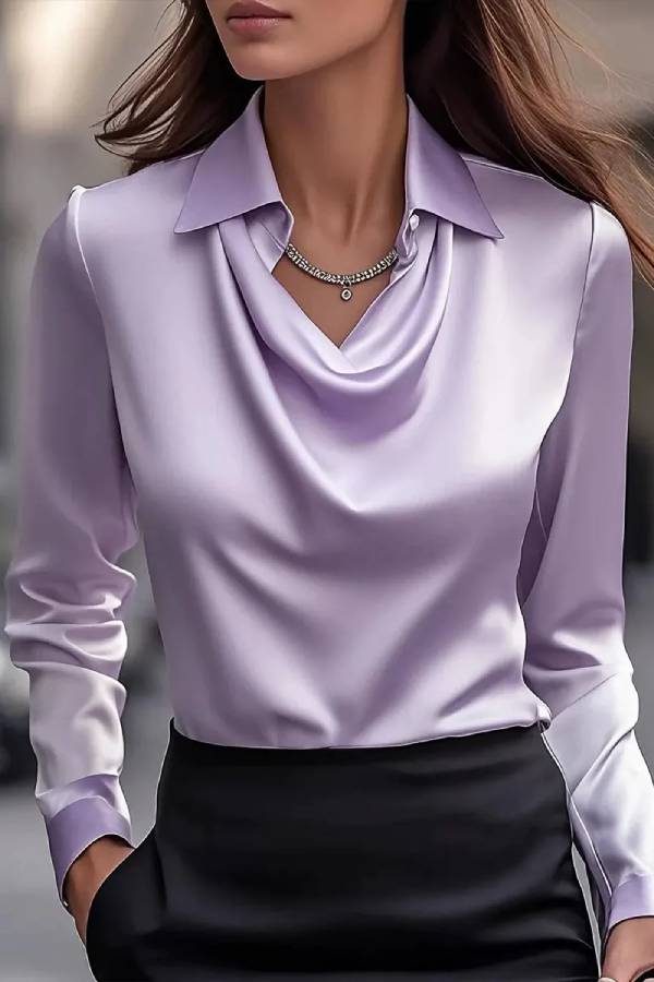 Temperamental Printed Simple Shirt Collar Ladies Top