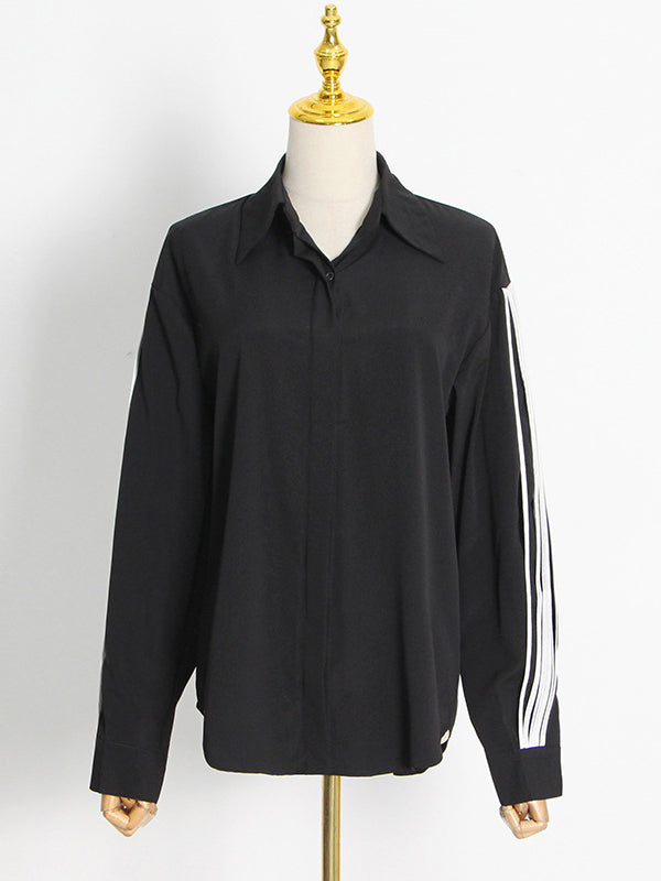 Puff Sleeves Contrast Color Blouses&Shirts Tops