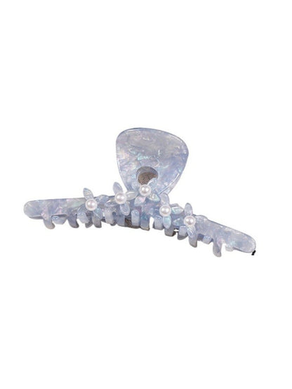 Clio - White-Beaded-Flower Hair Clip