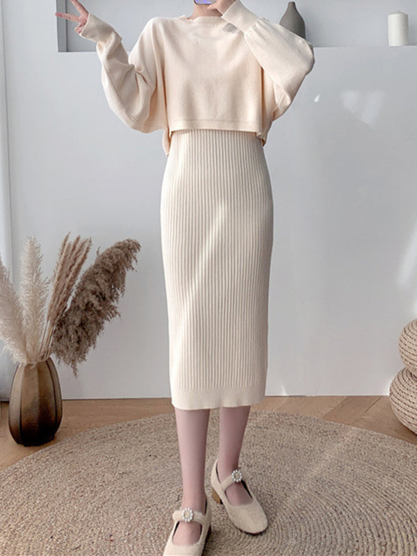 Solid Color Comfort Look-Thin Sweater Tops & Sleeveless Sweater Dresses Suits