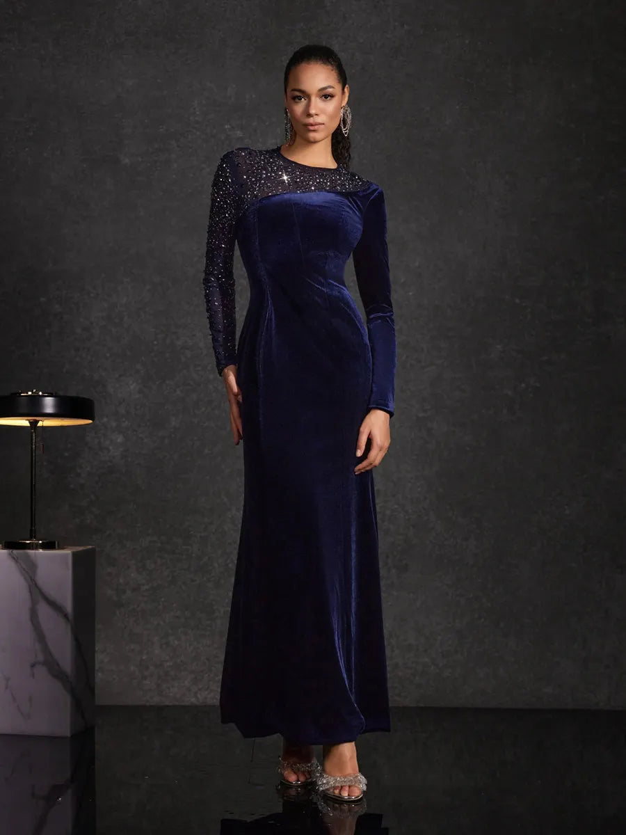 Analia Velvet Mesh Diamond Maxi Dress