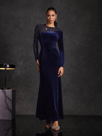 Analia Velvet Mesh Diamond Maxi Dress