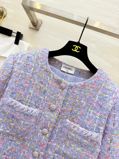 Chanel 2025 Mid-Length Coat Purple Wool Tweed Fabric 319534