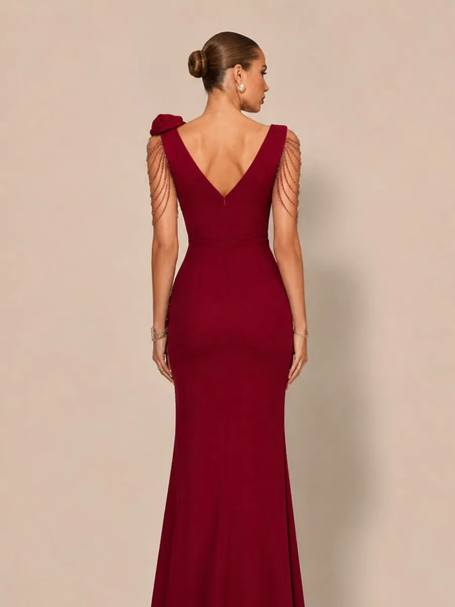 Arabelle Romantic Contour V Neck Pleated Floral Maxi Dress